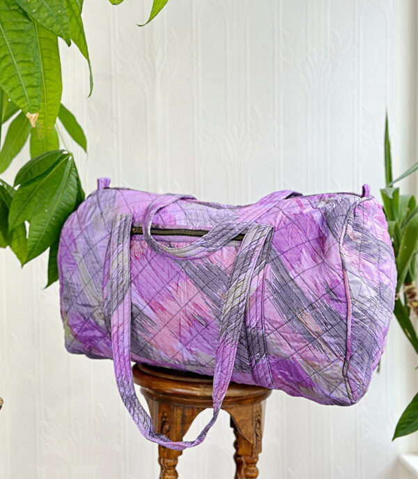 Quilted Silk Recycled Sari Duffle Tote Shoulder Bag | Eco friendly Sustainable Sturdy Travel Yoga Shop Beach | Artist Boho Weekender